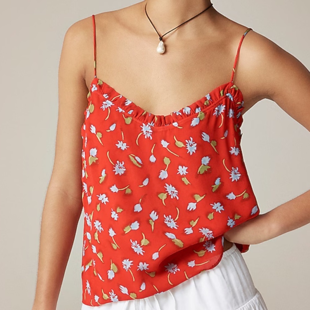 J CREW Ruffle-trim camisole in brushed daisy-print chiffon
